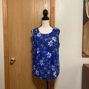 Style & Co XL Multi-Color w/Floral Print Sleeveless Scoop Neck Tie-Front Blouse
